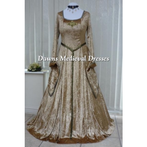 Lotr Medieval Pagan Wedding Handfasting Dress Gold & Black